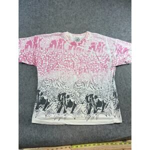 Vintage Nature Jungle Animals AOP Shirt Mens L Elephant Tiger Graphic Streetwear